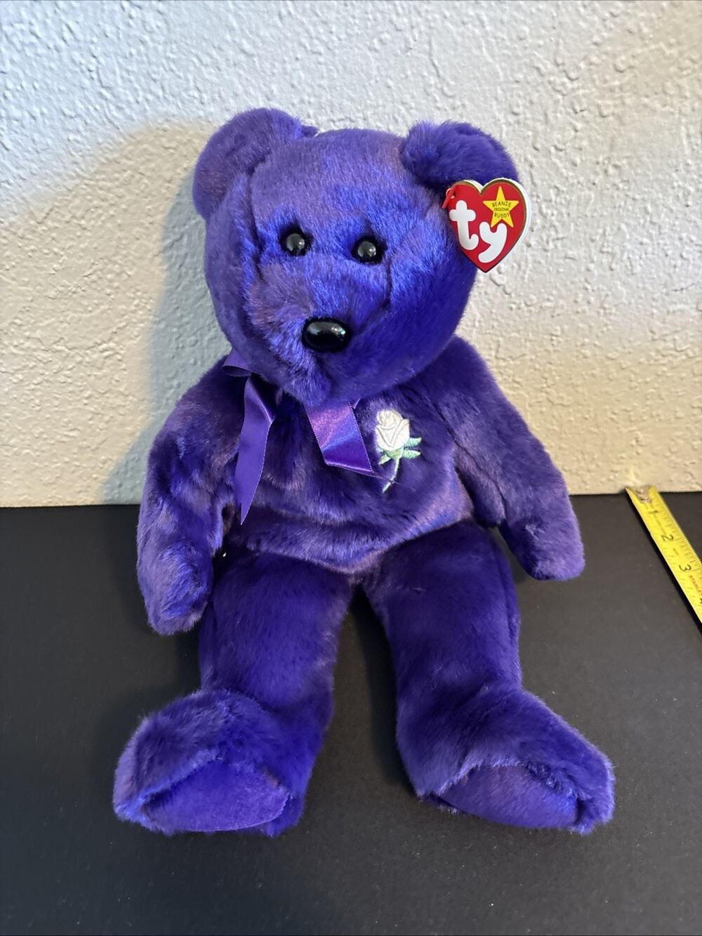 Large Ty Princess Bear Beanie Babies Buddy - Purple (13”)